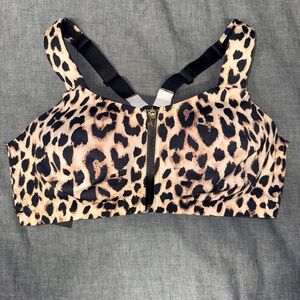 Victoria's Secret Leopard Front-Zip Sports Bra - Beige & Black